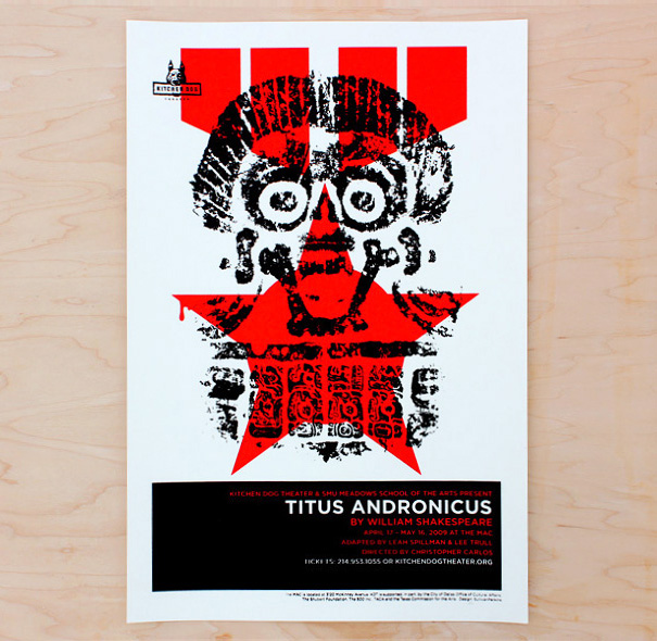 <h4>In addition to the season brochure, posters for each play were printed by hand using a homemade silkscreen setup.<h4>